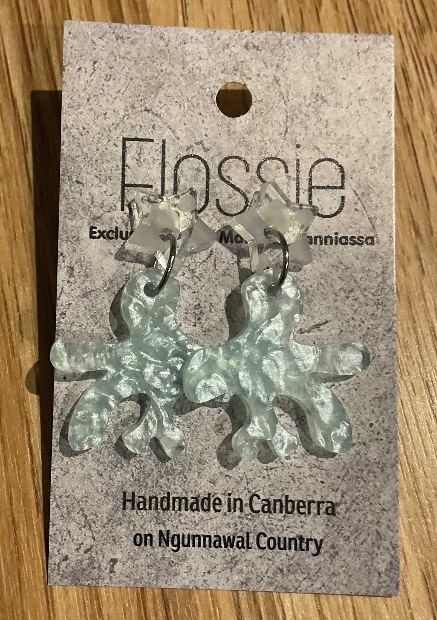 *Earrings Acrylic Blue Pearly Coral Dangles