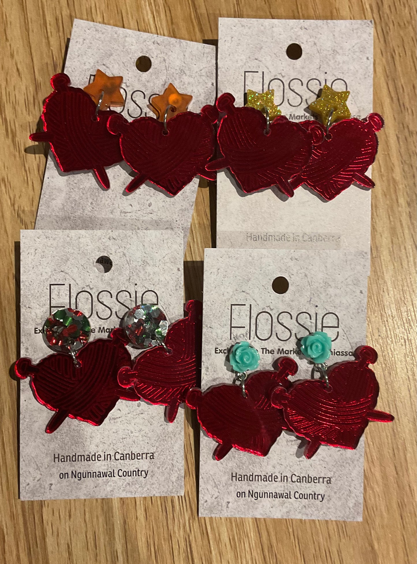 *Earrings Acrylic Mirror Heart Yarn Dangles