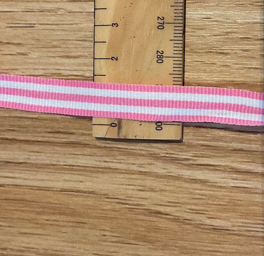 *Ribbon Pink & White Striped Grosgrain- 10mm Per Metre