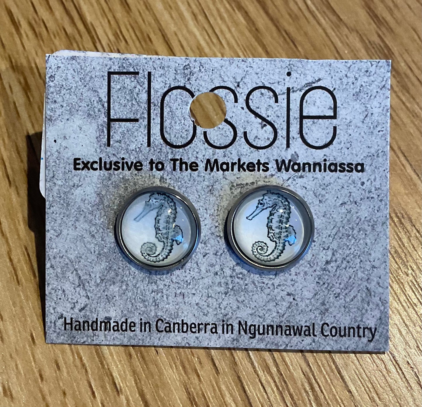 *Earrings Seahorse Glass Dome Studs