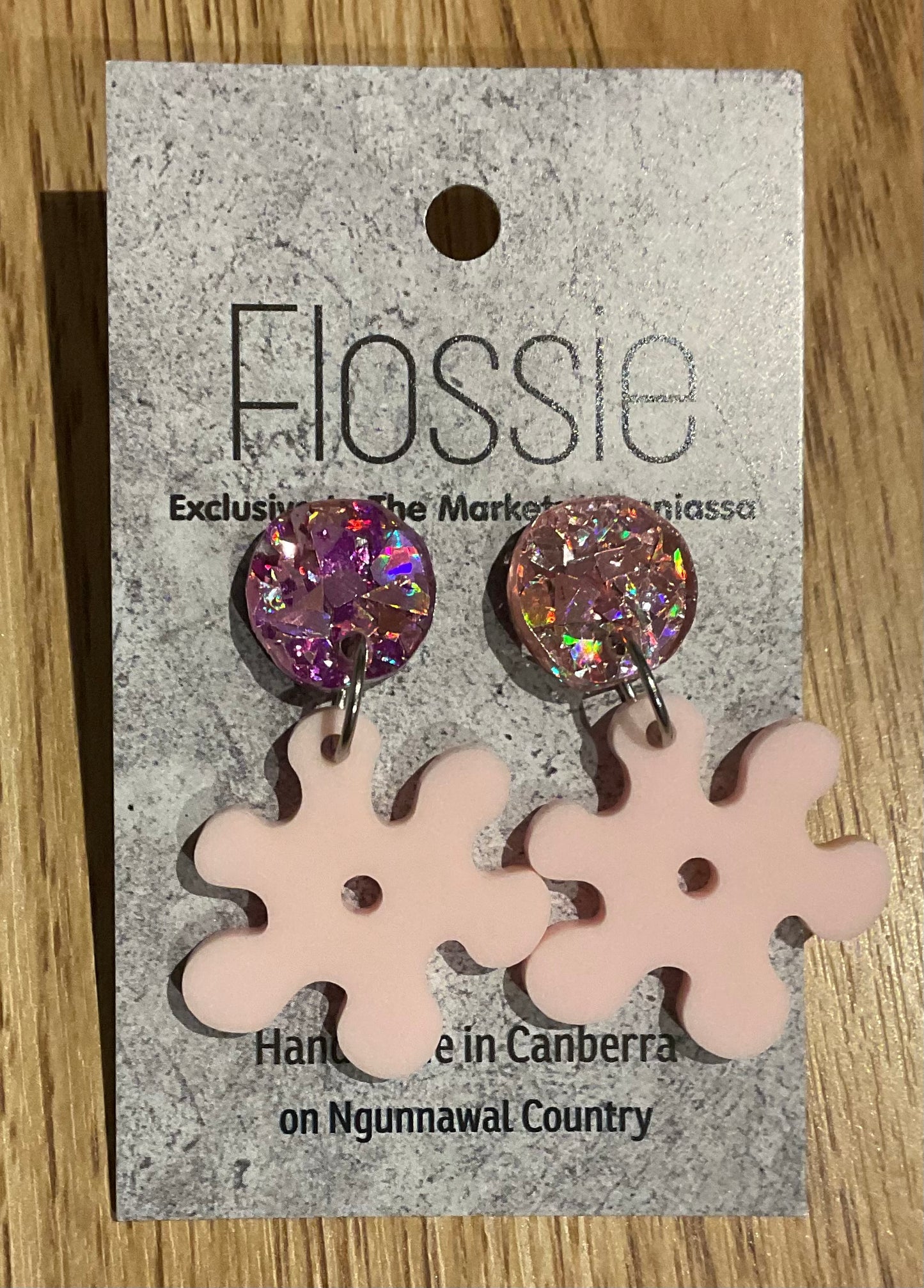 *Earrings Acrylic Baby Pink Flower Dangles