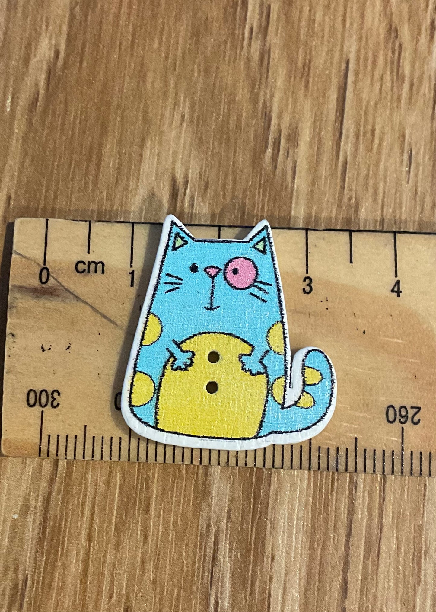 *Loose Buttons - Wooden Printed Cat