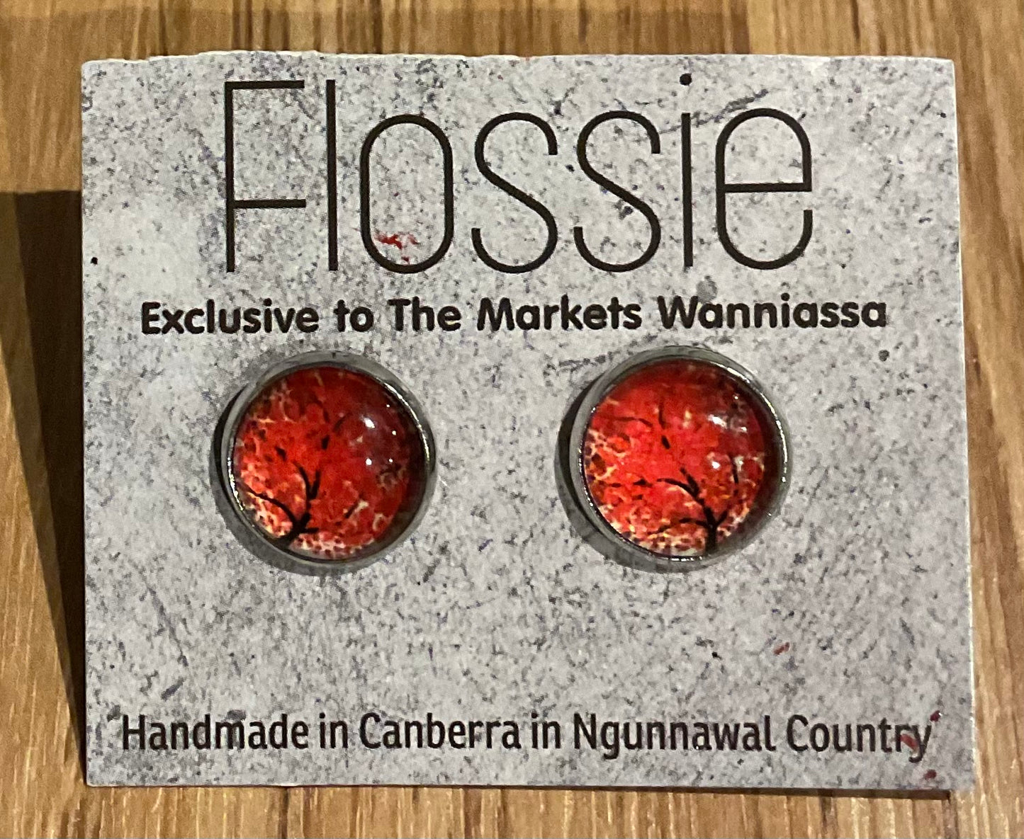 *Earrings Red Tree Glass Studs