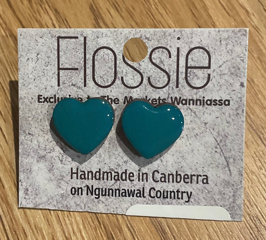 Earrings Resin Hearts Teal Green