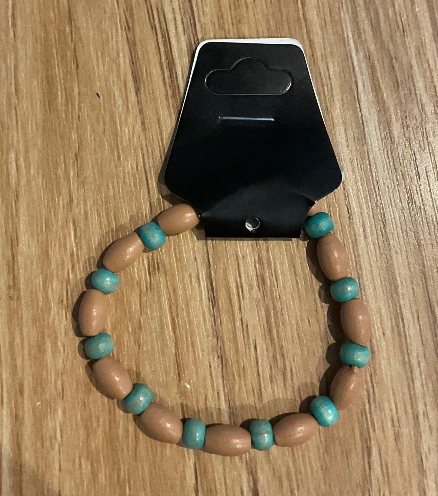 *Bracelet Wooden Beads Teal & Natural