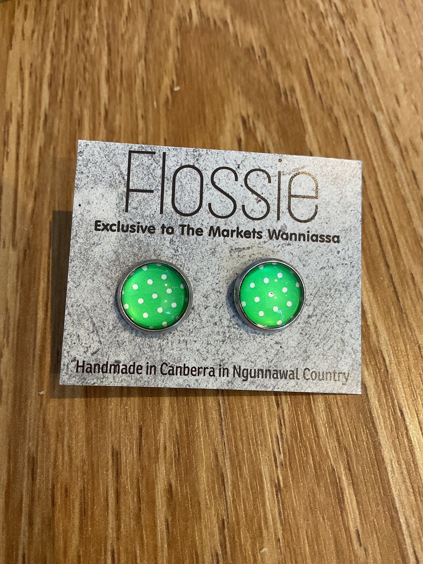 *Earrings Green Spots Studs