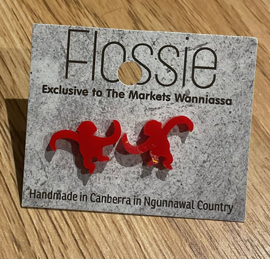 *Earrings Monkeys Red Studs