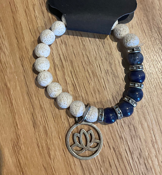 *Bracelet White Lava Beads and Charm