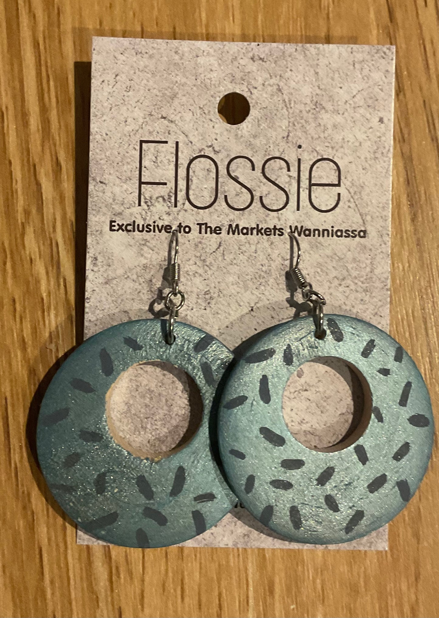 *Earrings Wooden Blue Hoop Line Dangles