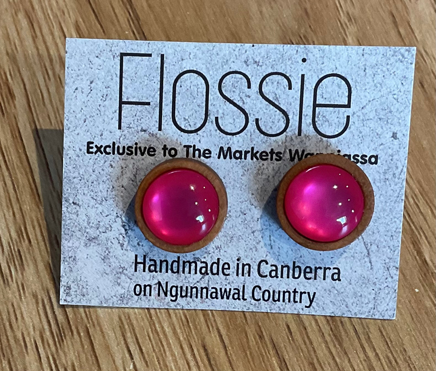 *Earrings Wooden Pearly Pink Dome Studs