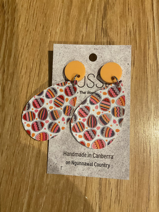 *Earrings Vinyl Orange Egg Print Dangles