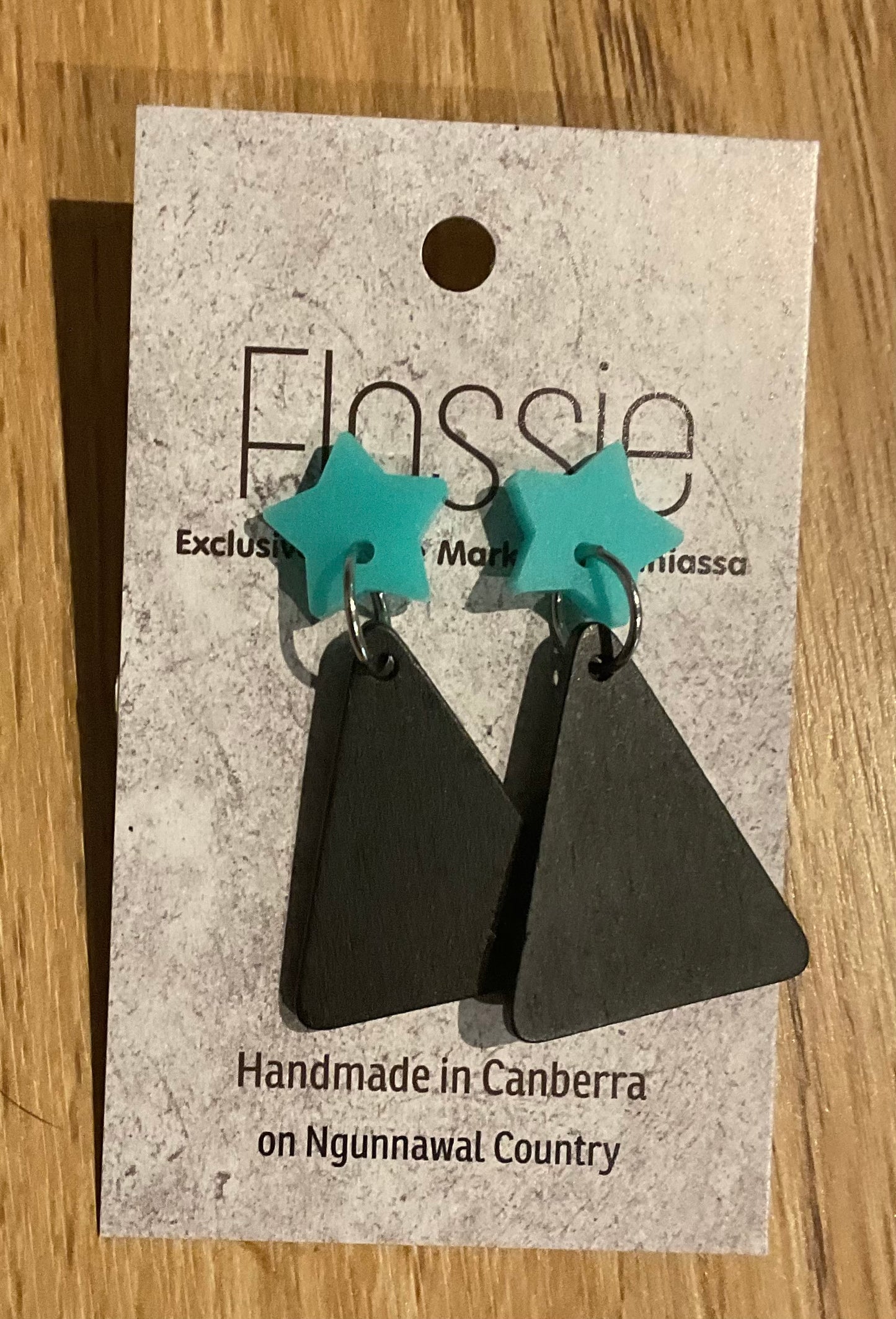 *Earrings Wooden Small Blue Triangle Dangles