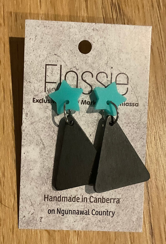 *Earrings Wooden Small Blue Triangle Dangles