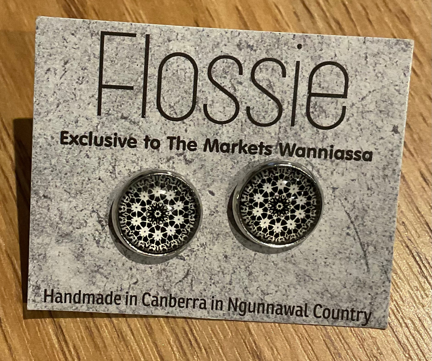 *Earrings Black and White Mandala Glass Studs