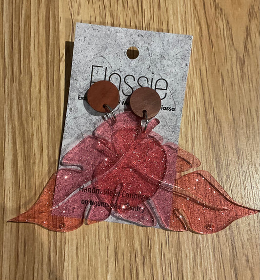 *Earrings Acrylic Pink Leaves Dangles