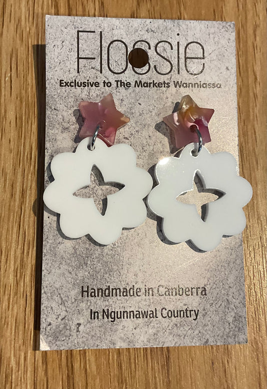 *Earrings Acrylic White Flower Dangles
