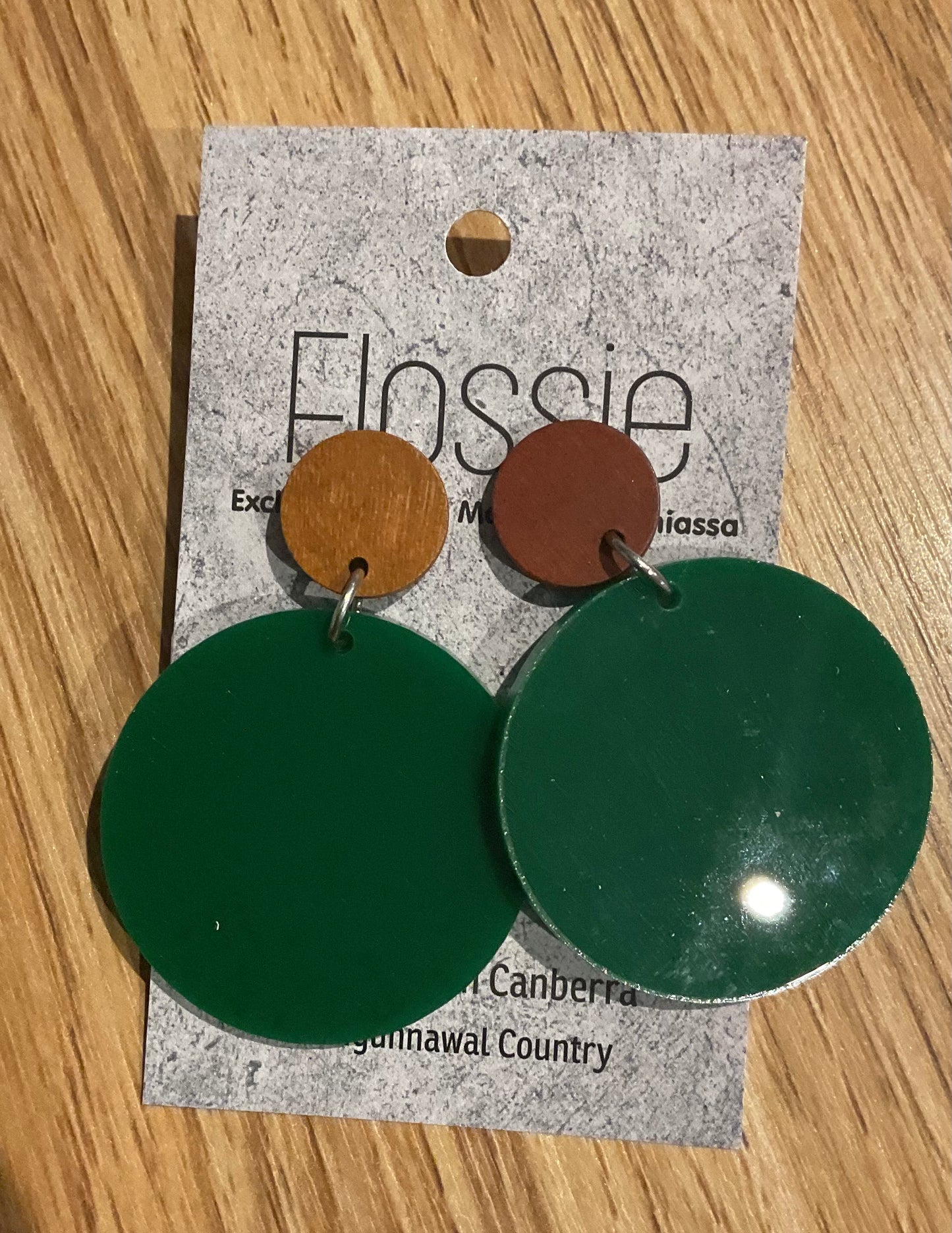 *Earrings 4cm Round Green Dangles