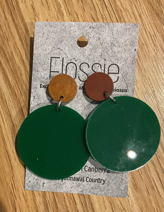 *Earrings 4cm Round Green Dangles