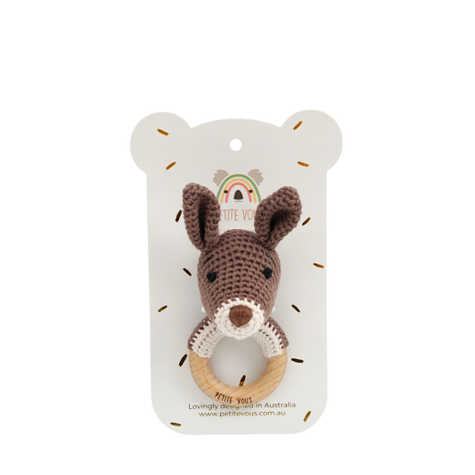 100% Cotton Crochet Ring Rattle - Kobe Kangaroo