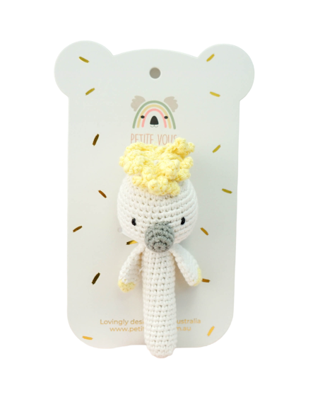 100% Cotton Crochet Hand Rattle - Cookie Cockatoo