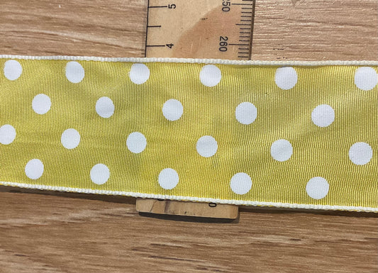 *Ribbon Yellow with White Spots 40mm Per Metre