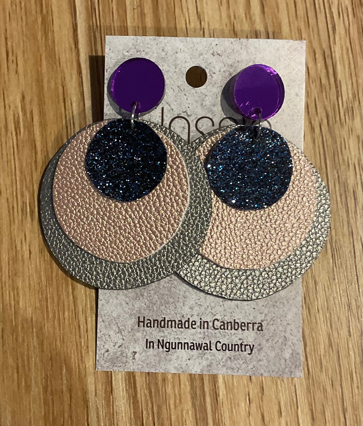 *Earrings Purple Three Layered Dangles