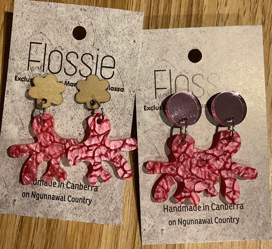 *Earrings Acrylic Pink Pearly Coral Dangles