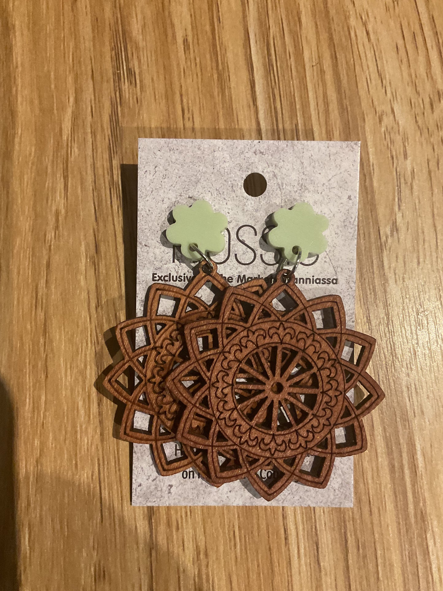 *Earrings Wooden Mandala Dangles