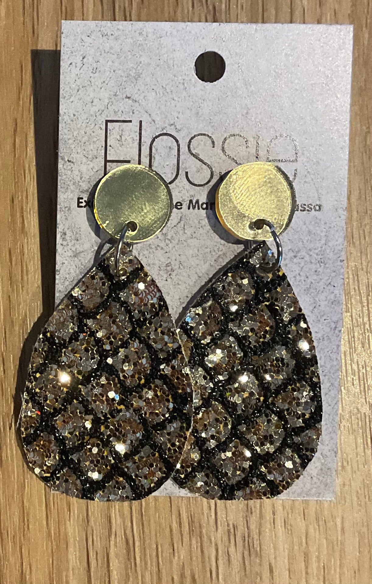 *Earrings Black Gold Glitter Dangles