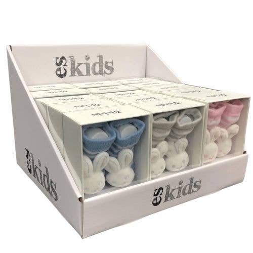 Boxed 15 Pack Bunny Socks with Rattles (pink, blue, grey)