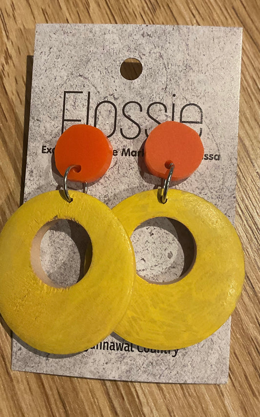*Earrings Wooden Yellow Hoops Dangles