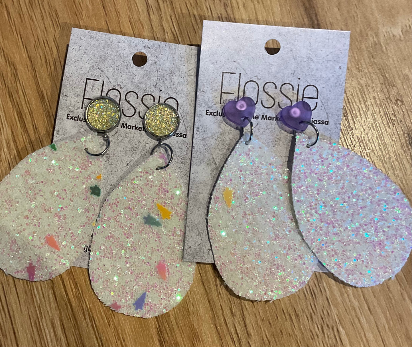 *Earrings Large White Glitter Dangles