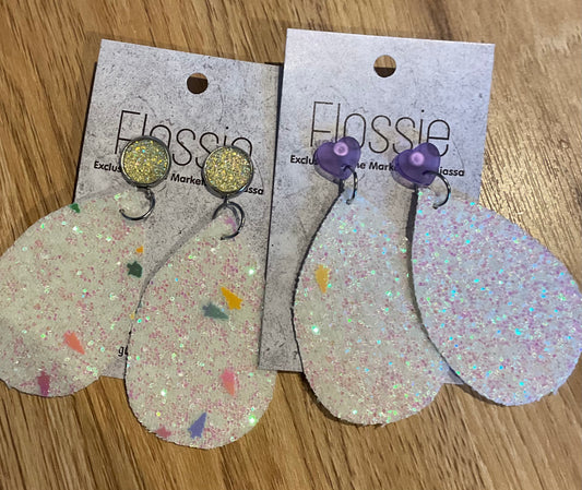 *Earrings Large White Glitter Dangles