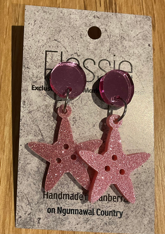 *Earrings Acrylic Pink Glitter Star Dangles
