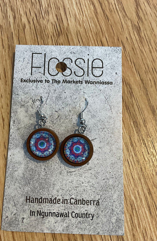 *Earrings Wooden Blue Mandala Dangles