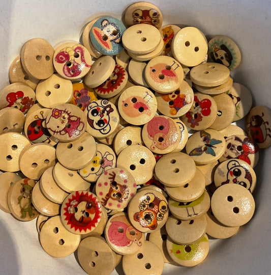 *Loose Buttons - Wooden Printed Animals