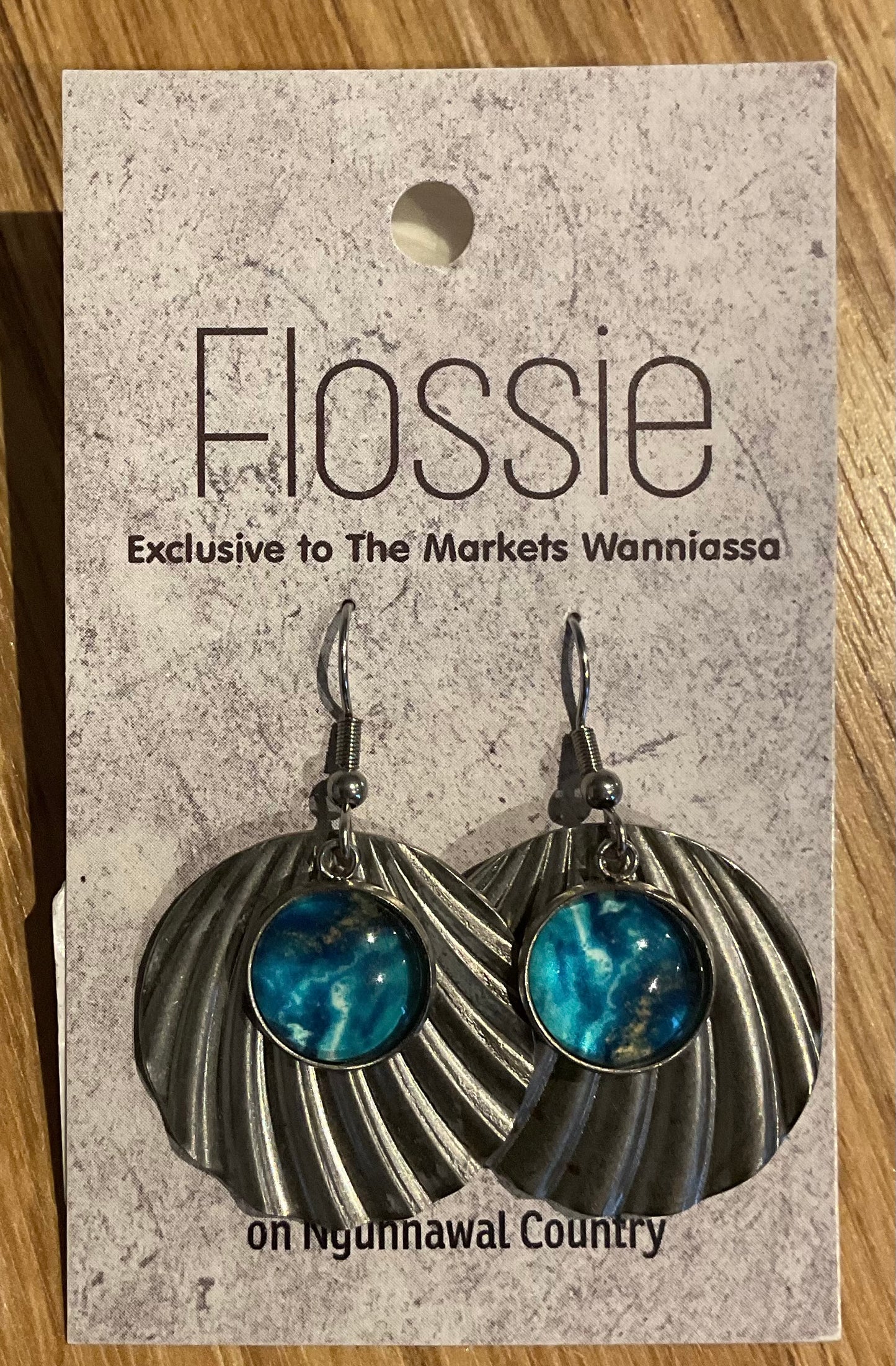 *Earrings Ocean Glass Dome Silver Dangles