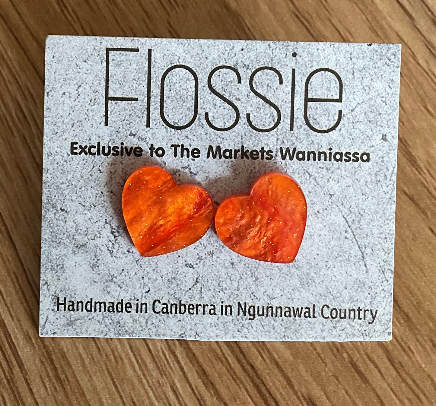 *Earrings Orange Marble Heart  Studs