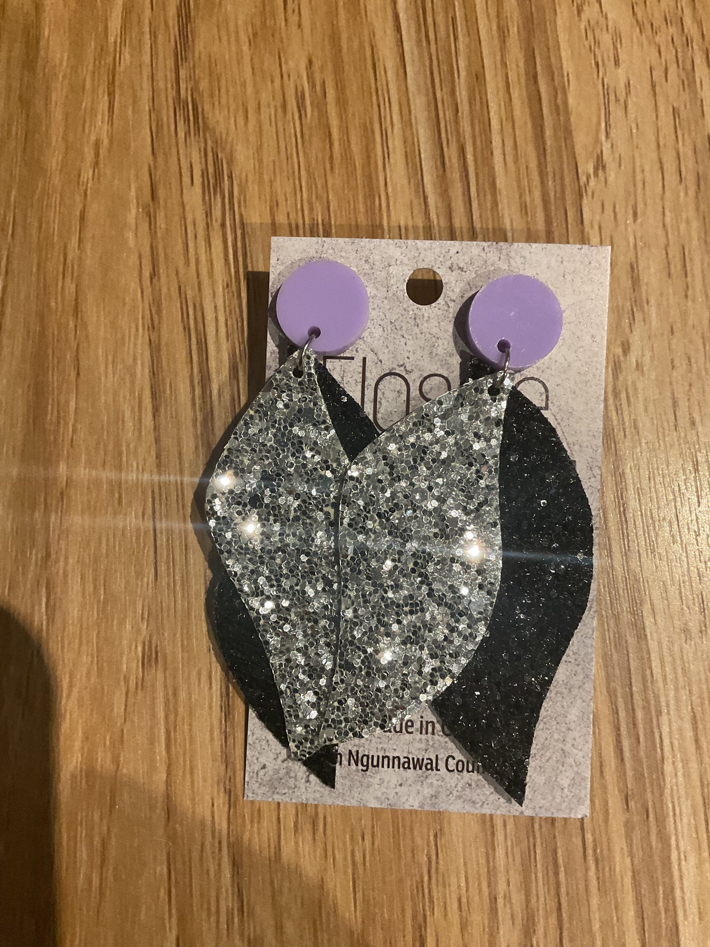 *Earrings Silver & Black Glitter Dangles