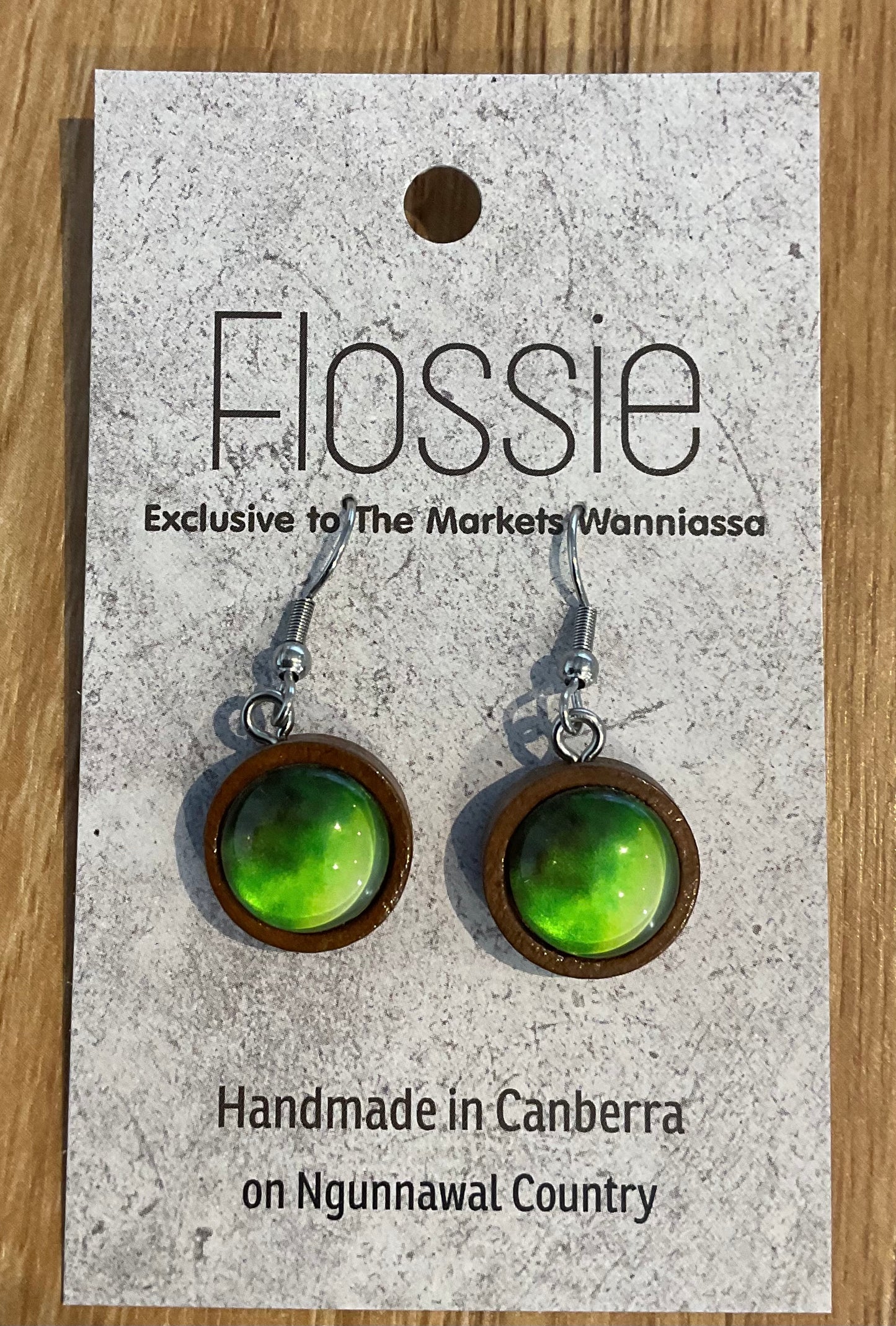 *Earrings Wooden Ombre Green Dome Dangles