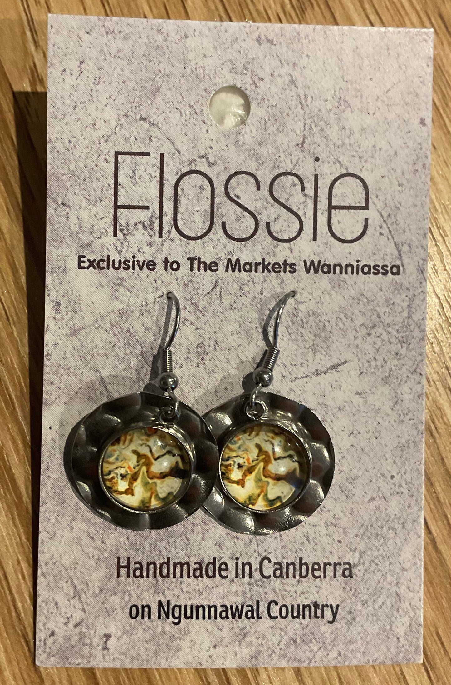 *Earrings Marble Glass Dome Silver Dangles