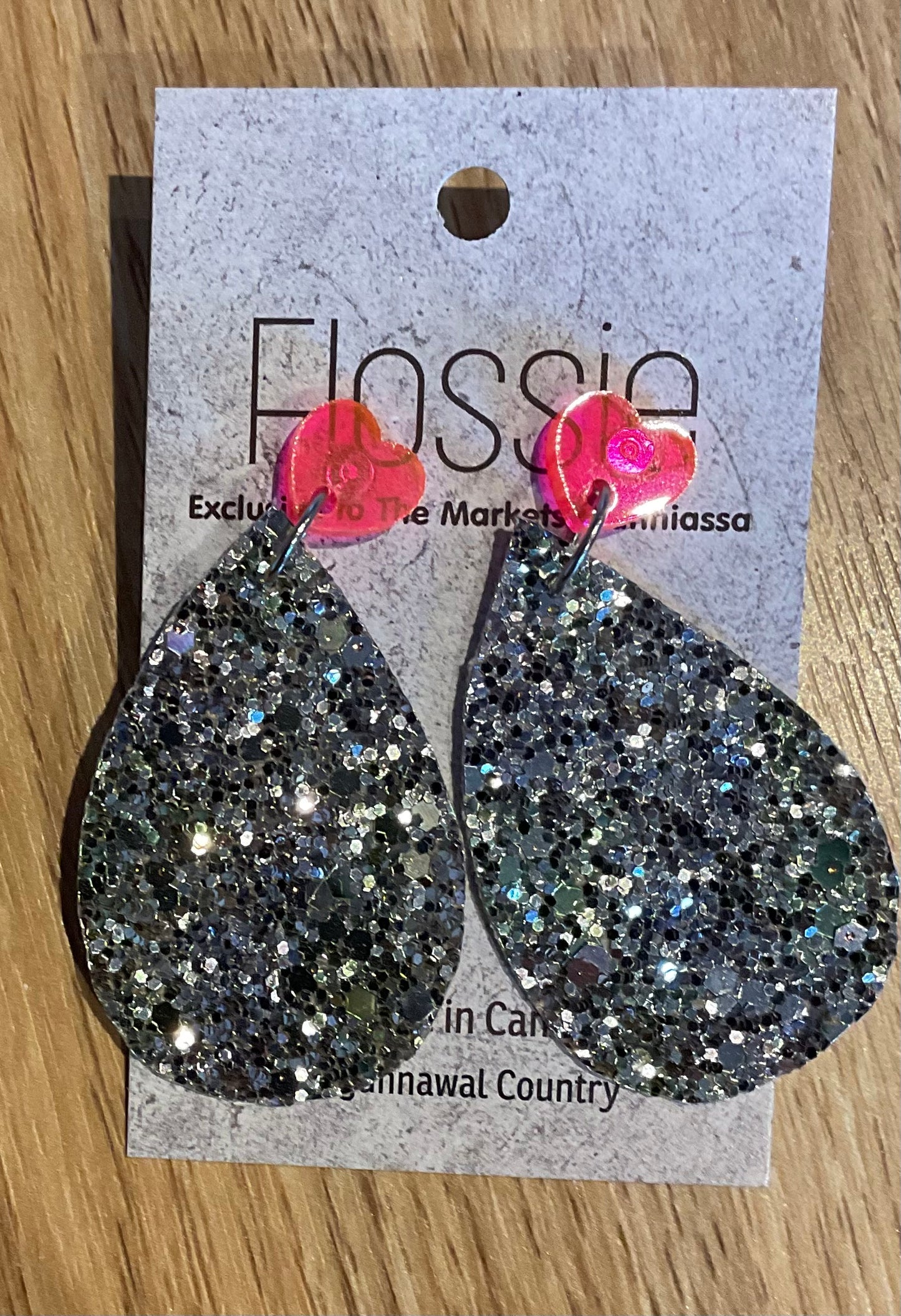 *Earrings Pewter Glitter Dangles