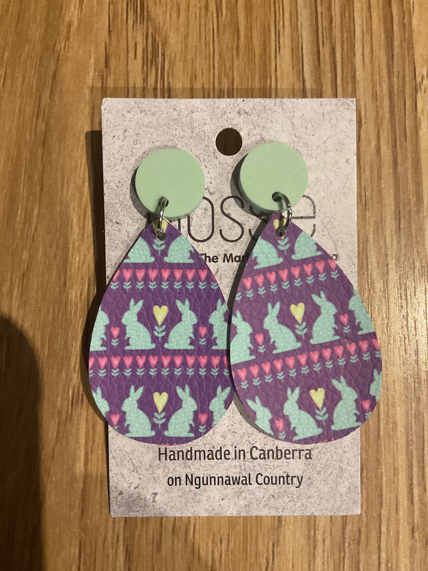 *Earrings Vinyl Purple & Pink Bunnies Dangles