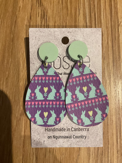 *Earrings Vinyl Purple & Pink Bunnies Dangles