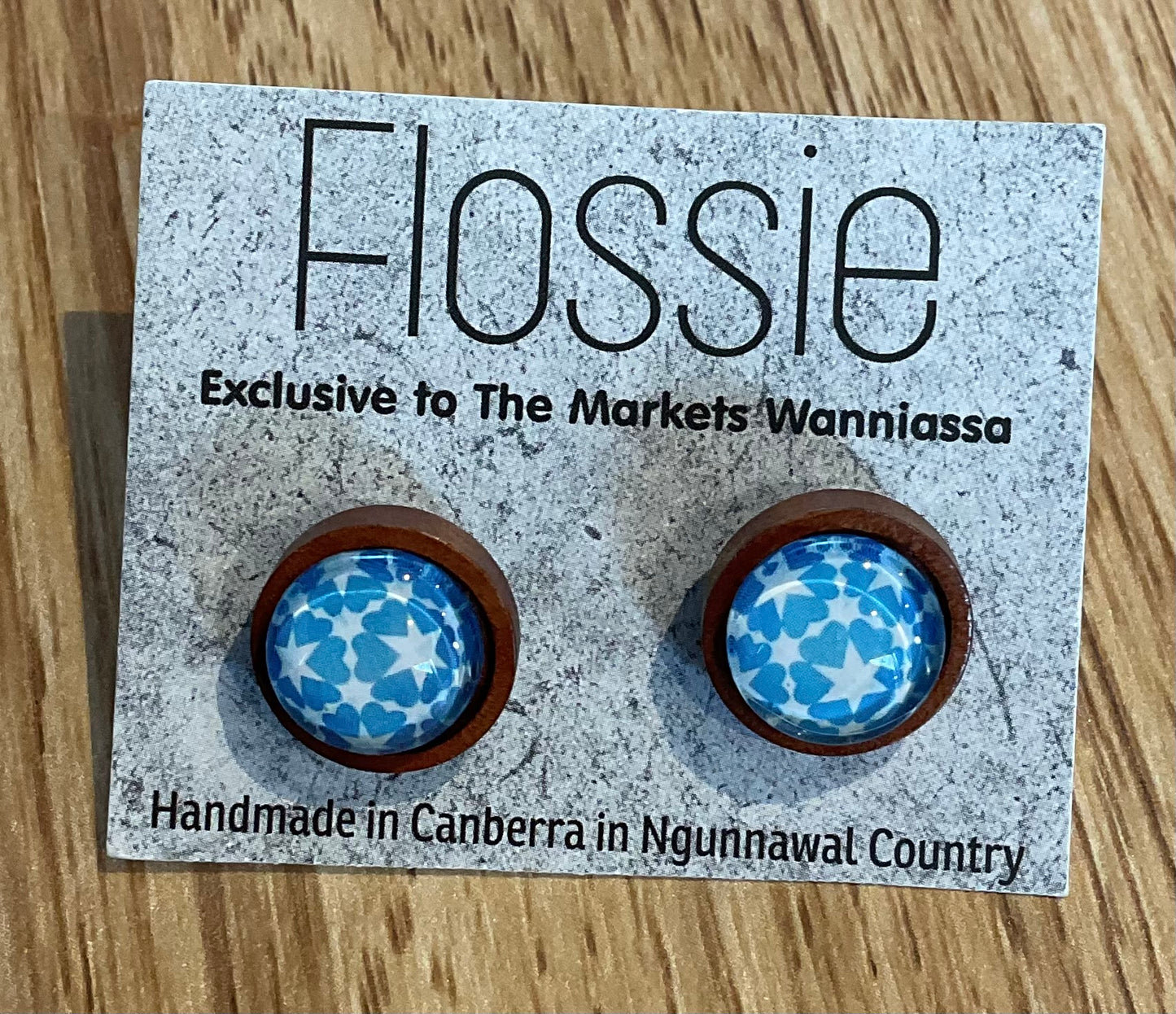 *Earrings Wooden Blue Star Dome Studs