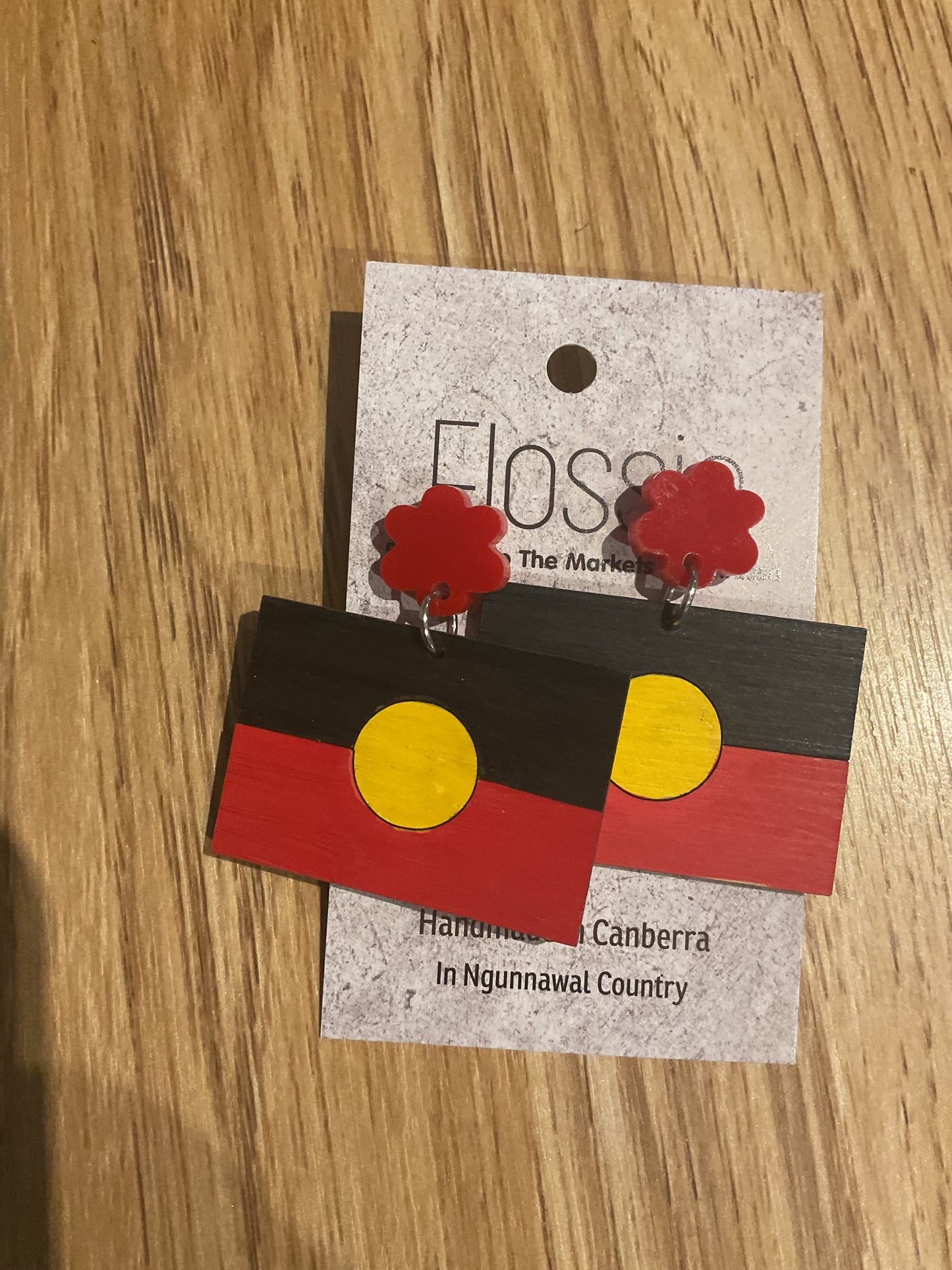 *Earrings Hand Painted Aboriginal Flag Dangles