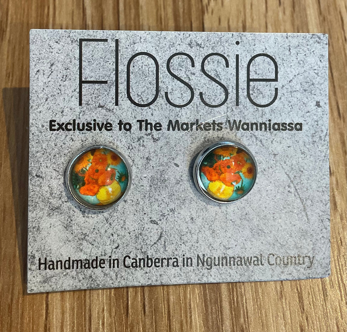 *Earrings Orange Flower Glass Studs