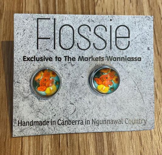 *Earrings Orange Flower Glass Studs