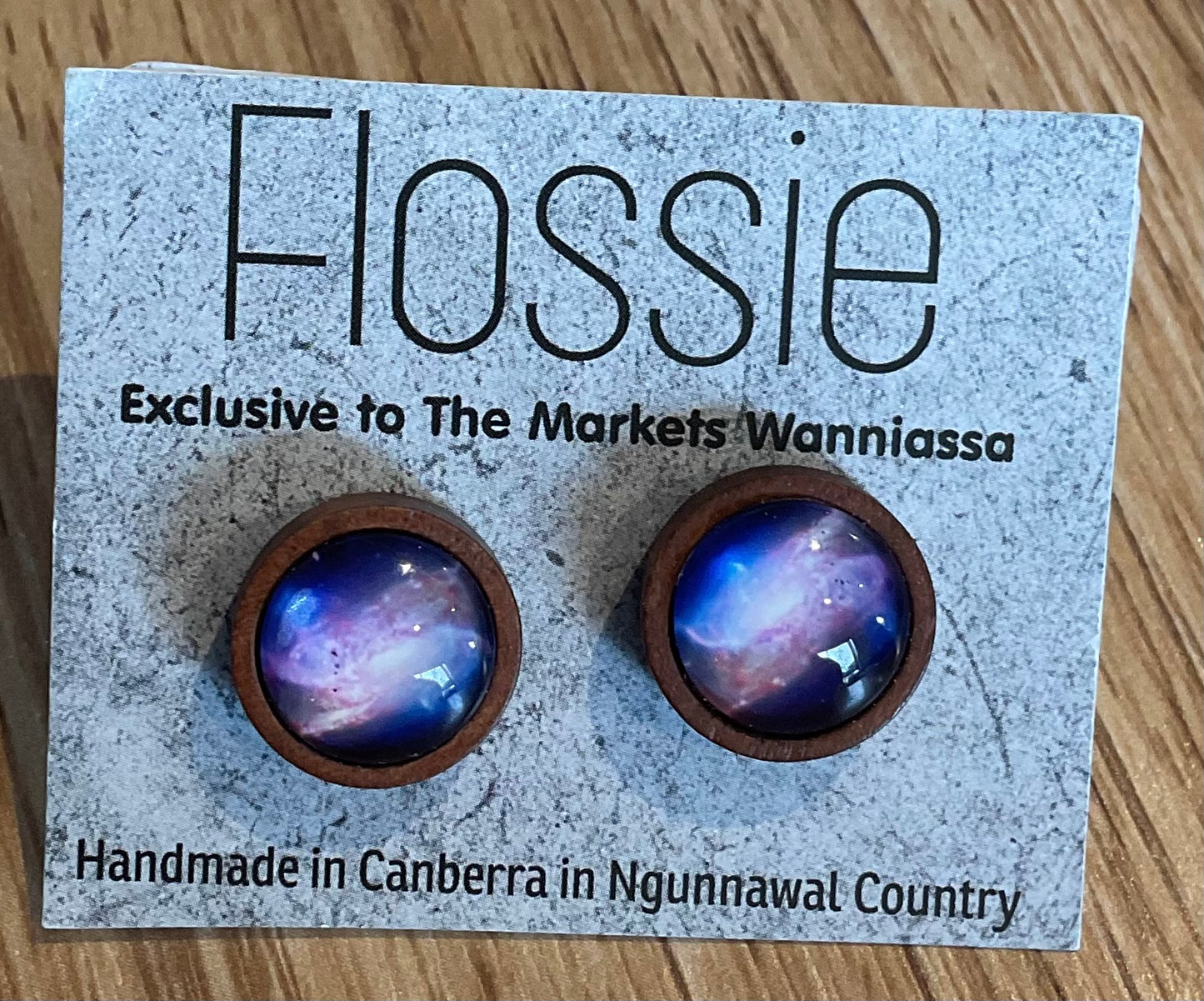 *Earrings Wooden Outer Space Dome Studs
