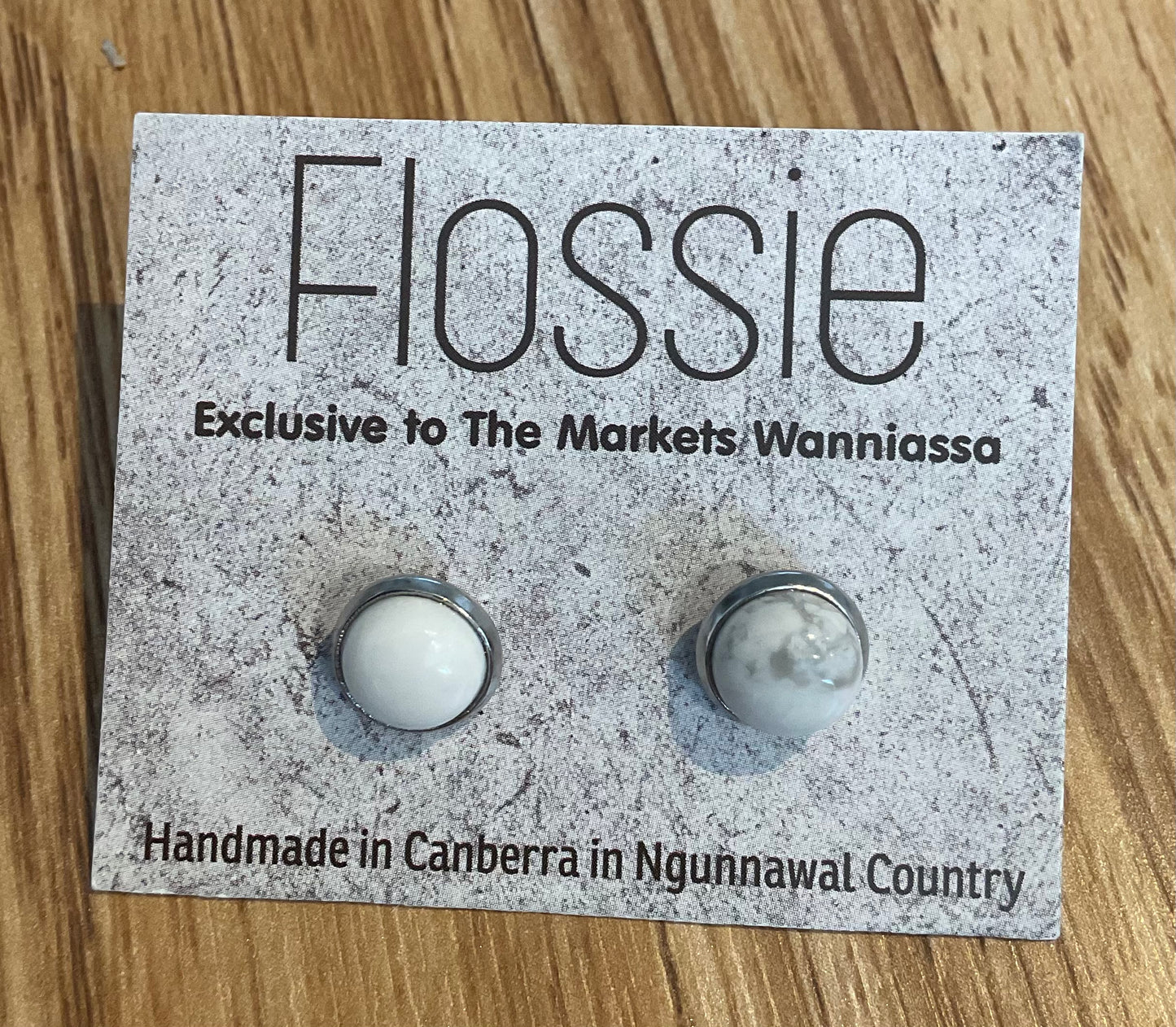 *Earrings White Marble Glass Dome Studs